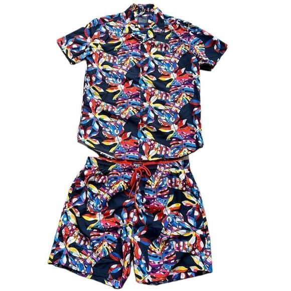 Broken Threads Men’s Swim Set Shorts and Shirt Tropical Surf Board Shorts Large - Picture 1 of 11